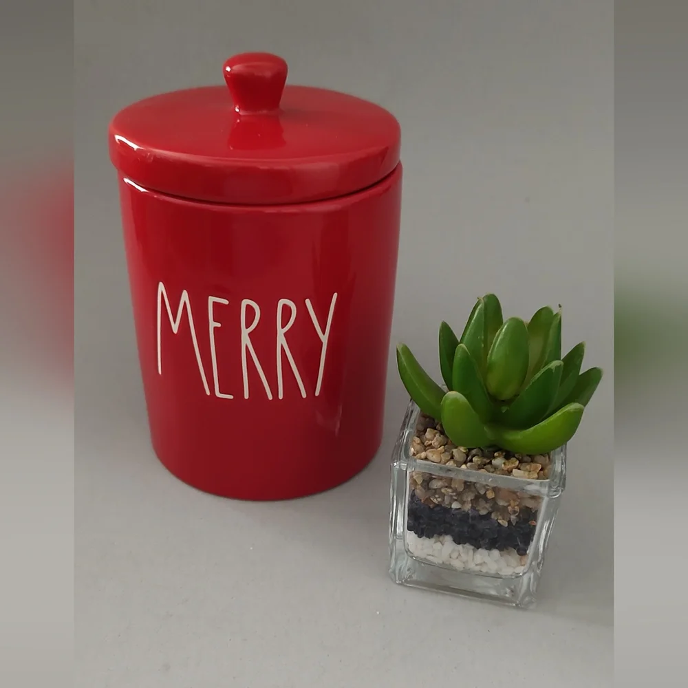 Rae Dunn Canister color red  Merry medium ceramic New